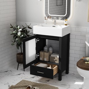 MOEPISY 20 Inch Bathroom Vanity With Ceramic Sink And Ample Storage, Ideal For Small Bathrooms, Black - 1 of 4