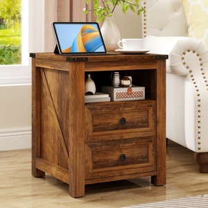 Dyonery 18” Farmhouse Nightstand with Charging Station,End Table with 2 Drawers, Side Table for Living Room ,White - 1 of 4