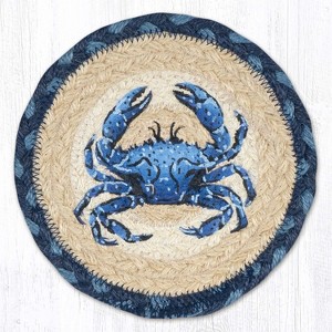 Earth Rugs Crab Dark Blue Round Coaster – 7"x7" Nautical Jute Accent with Coastal Charm - 1 of 3