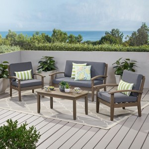GDFStudio Keanu Outdoor Acacia Wood 4 Seater Chat Set with Cushions - 1 of 4