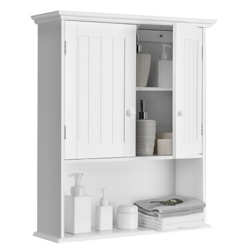 2-Door Bathroom Wall-Mounted Medicine Cabinet with Open Shelf and Towel  Rack - Costway