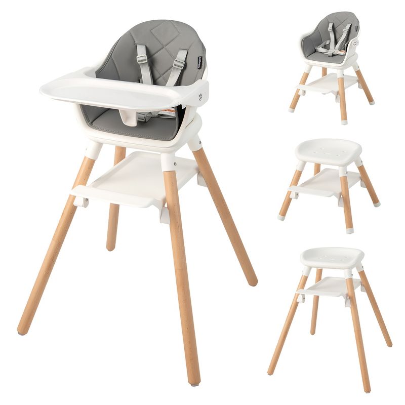 Costway 6-in-1 Convertible Wooden Baby Highchair Infant Feeding Chair with Removable Tray Black/Grey/Pink/White, 3 of 11