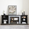 70" Large TV Stand with Faux Stacked Stone Surround, Media Console Table with Spacious Storage Cabinet, TV Desk Storage Rack, Entertainment Center - 2 of 4