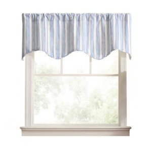 Ellis Curtain Saratoga Stripe 100% Cotton Scallop Poly-Cotton Lined Rod Pocket Valances 50" x 16" Blue - 1 of 4