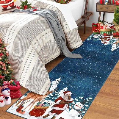 GustoWave Soft Non-Slip Washable Christmas Santa Claus Rugs, Xmas Holiday Decor, Blue