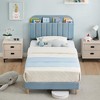 Velvet Upholstered Platform Bed Frames with Bookcase Headboard, Kids Bed - 4 of 4