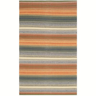 Gold and Grey Striped Wool and Cotton 4' x 6' Handmade Rug