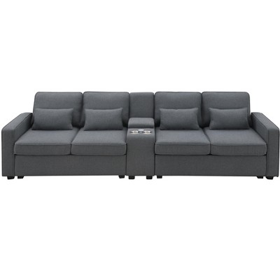 TiramisuBest 114.2" Upholstered Sofa with Console, Modular Sectional Sofa with Storage, Sideboard Buffet Style Design for Living Room