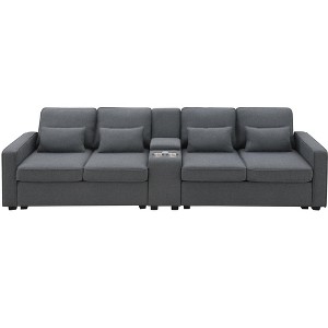 TiramisuBest 114.2" Upholstered Sofa with Console, Modular Sectional Sofa with Storage, Sideboard Buffet Style Design for Living Room - 1 of 4