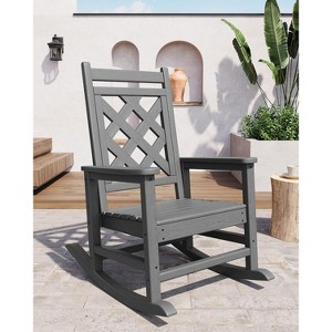 HDPE Outdoor Patio Adirondack Rocking Chairs Set - 1 of 4