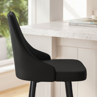 Set of Two Black Faux Leather Adjustable Dining Stools with Chrome Accents