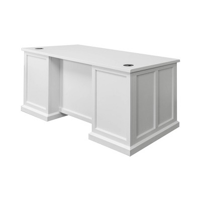 White Wood Executive Desk with Drawers and Power Outlet