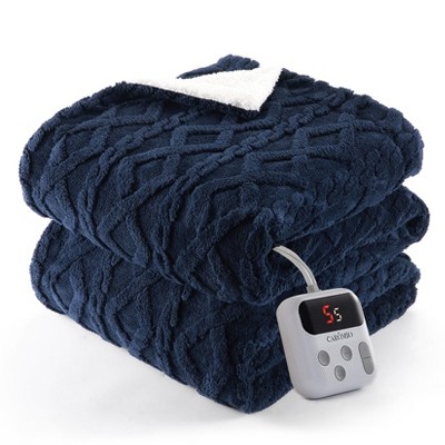 GustoWave Heated Blanket Throw - Thick Cotton Velvet Blanket with Controller, Fast Heating Machine Washable, Gray