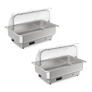 GustoWave 9 Qt Stainless Steel Electric Chafing Dish Buffet Server Food Warmer with Roll Top, Set of 2 - 1 of 4
