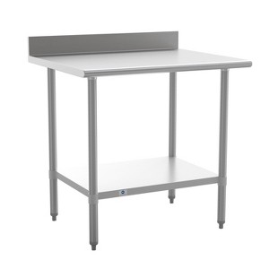 Flash Furniture Reese Commercial Grade 430 Stainless Steel 18 Gauge NSF Certified Kitchen Prep and Work Table with Adjustable Shelf and Backsplash - 1 of 4