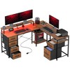 HOMCOM 66" Reversible L Shaped Desk with File Drawer, 105" Two Person Desk with Power Outlet and LED Light, Monitor Shelf and CPU Stand - 4 of 4