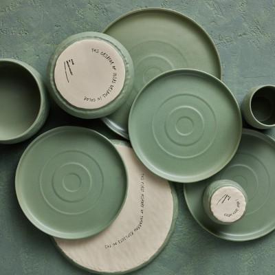 Sage Green Ceramic 16-Piece Textured Dinnerware Set