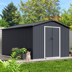 Acekool 8x12 FT Outdoor Metal Storage Shed, Large Waterproof Garden Tool Shed with Lockable Sliding Door & Vents for Tools, Bike, Mower, Gray - 1 of 4
