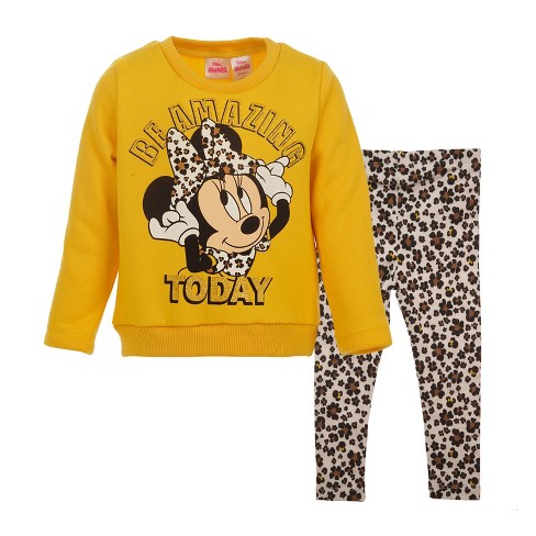 Disney Minnie Mouse Infant Baby Girls Pullover Fleece Sweatshirt and  Leggings Outfit Set Yellow/White 18 Months