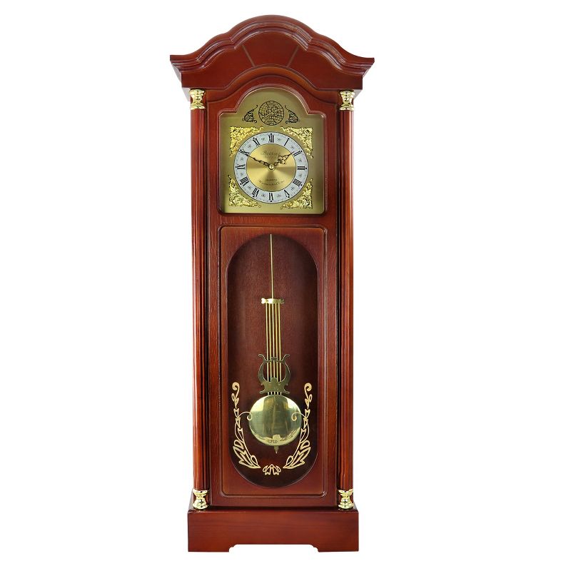 Bedford Clock Collection 33 Inch Chiming Pendulum Wall Clock in Antique Cherry Oak Finish, 1 of 7