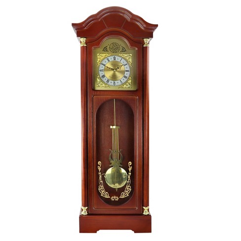 Bedford Clock Collection 33 Inch Chiming Pendulum Wall In Antique Cherry Oak Finish Target - Antique Pendulum Wall Clock With Key