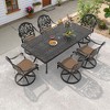 7-Piece Rectangle Cast Aluminum Outdoor Patio Dining Set with Swivel Chairs & Brown Cushions & Umbrella Hole - 2 of 4