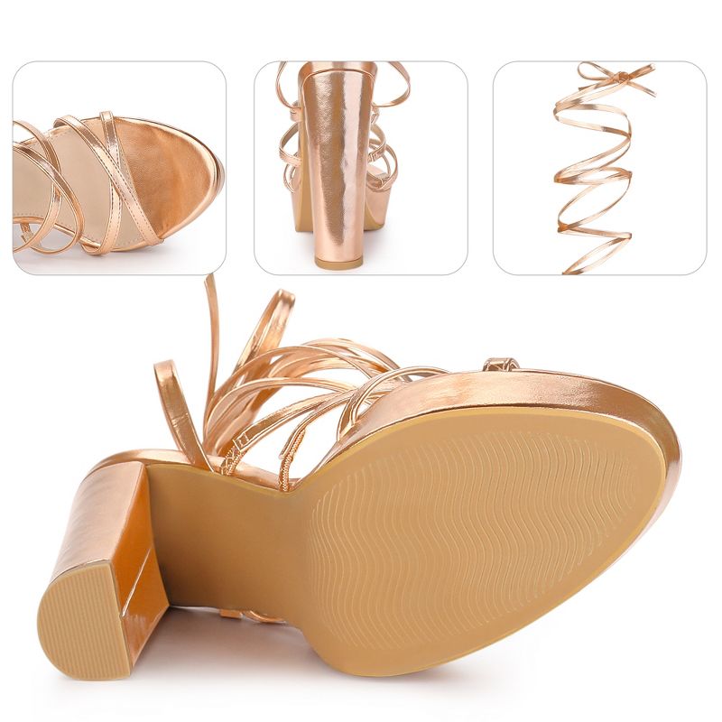 Perphy Women Platform Long Lace Up Faux Patent Block Heels Sandals, 3 of 5