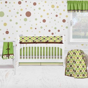 Bacati - Mod Dots Stripes Green Yellow Beige Brown 6 pc Crib Bedding Set with Long Rail Guard Cover - 1 of 4