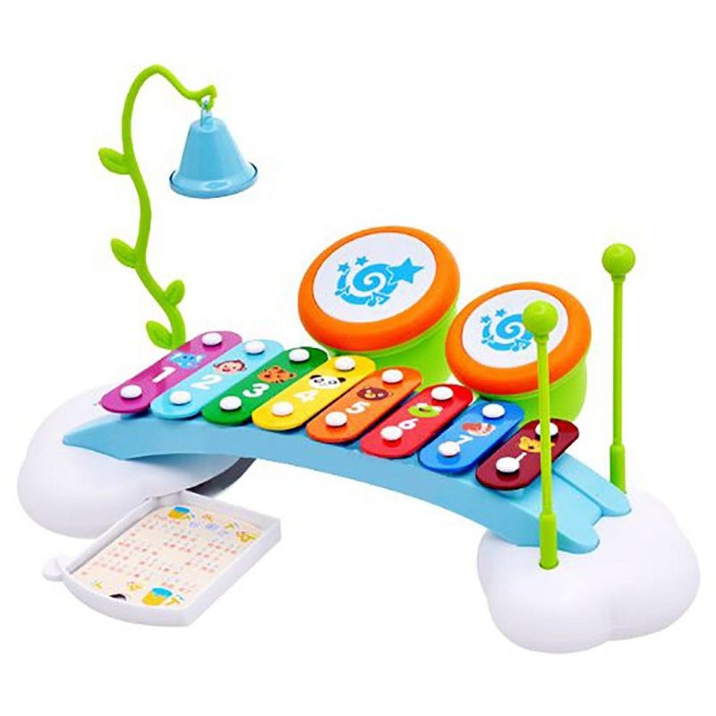 Link 15" Baby Toys Rainbow Xylophone Musical Toy Piano Bridge Instrument with 6 Music Cards, 8 Notes, Ringing Bell and Drums, 3 of 9