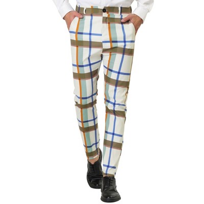 Lars Amadeus Men's Color Block Slim Fit Flat Front Plaid Dress Pants