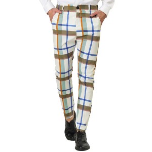 Lars Amadeus Men's Color Block Slim Fit Flat Front Plaid Dress Pants - 1 of 4