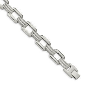 Black Bow Jewelry Men's 14mm Stainless Steel Open and Grooved Link Bracelet, 8.5 Inch - 1 of 4