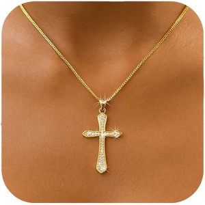 Gold Plated Cross Necklace for Women, Dainty Cubic Zirconia Faith Jewelry Gift - 1 of 4