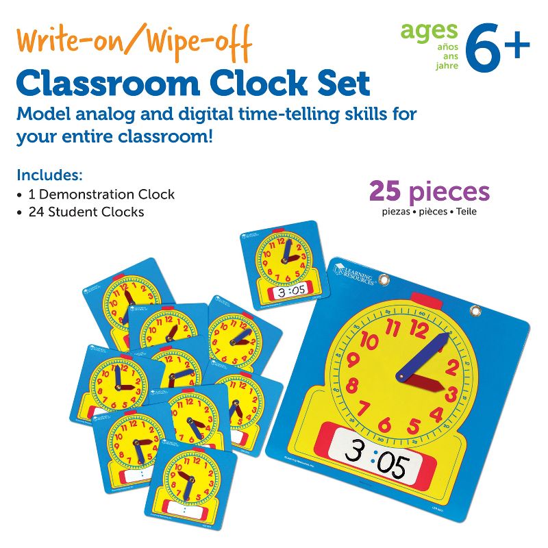 Learning Resources Write On/Wipe Clocks Classroom Set, 5 of 8