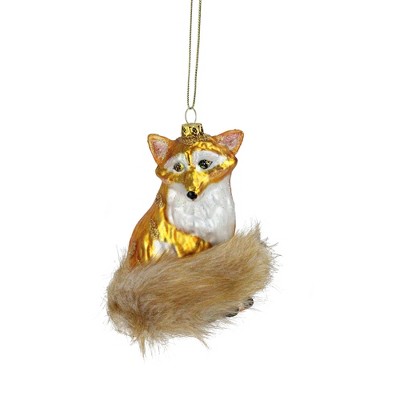 Northlight 4.25" Glittered Sitting Fox with Furry Tail Christmas Ornament - Gold