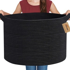 Aoibox Large Black Woven Rope Basket 22x22x14 Inch Soft Cotton Bin for Blanket Kids Toy Storage Organizer Decorative Holder - 1 of 4
