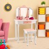 Tangkula Kid Vanity Set Wooden Makeup Table Stool Tri-Folding Mirror Snowflake Print - 3 of 4
