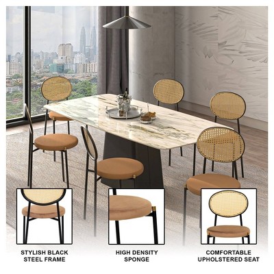 Black Velvet and Rattan High Back Side Chair Set