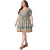 Women's Plus Size Boho Floral V Neck Drop Shoulder Drawstring Waist A Line Dresses - Agnes Orinda - 3 of 4