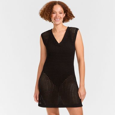 Lands' End Women's Open Knit Cover-up Dress - Black