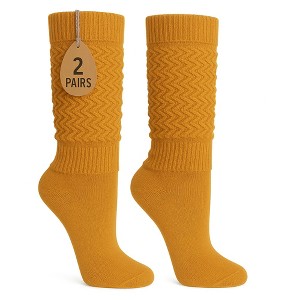 2 Pairs Women's Slouchy Scrunch Knee-High Boot Socks for Casual Wear and Comfort - 1 of 4