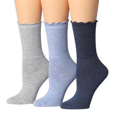 Tipi Toe Womens 3 Pairs Solid Multicolors Lace Ruffle Socks Turn-Cuff Solid Lettuce Edge Lightweight Frilly Socks