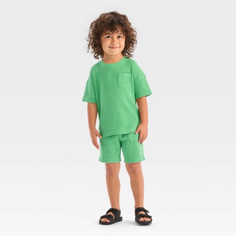 Toddler Boys' Short Sleeve Thermal Top And Shorts Set - Cat & Jack™ Green  12m : Target