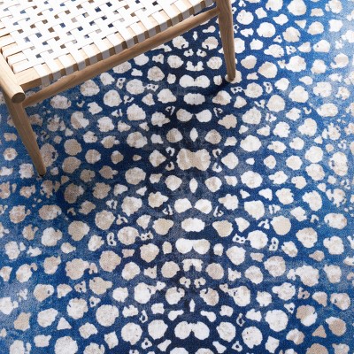 Vintage Charm Easy-Care Synthetic 79'' Square Rug in Navy/Beige