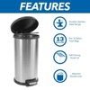 LunaLulinlk Stainless Steel 10.5 Gallon Trash Can Round Step Kitchen Trash Can - 3 of 4