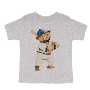 The Juniper Shop Watercolor Baseball Bear Toddler Short Sleeve Tee - 1 of 4