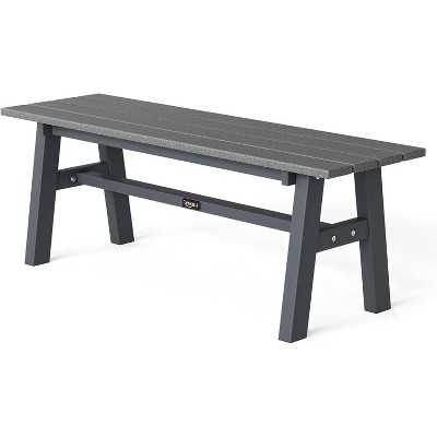 VINGLI 47” Outdoor HDPE Bench w/Metal Legs, Weatherproof Poly Lumber Patio Bench, 660 LBS Capacity Backless Porch Bench for Garden Entryway
