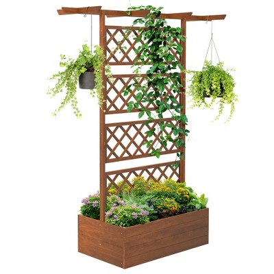 Chic Crate - Outsunny Wood Planter with Trellis, Raised Garden Bed Privacy Screen Planter Box for Climbing Plants, Vines, Vegetables, Flowers