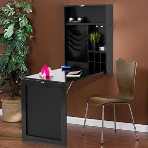 Costway Wall Mounted Table Convertible Desk Fold Out Space Saver Chalkboard Black - 1 of 4