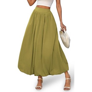 Women's Y2K Bubble Hem Maxi Skirt - Puffy A-Line Long Skirt with Pockets & Elastic Waist - 1 of 4